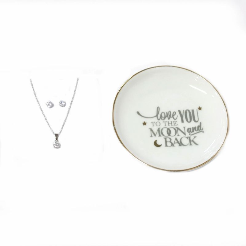 Sterling Silver Necklace And Earring With Trinket Tray Gift Set 15$